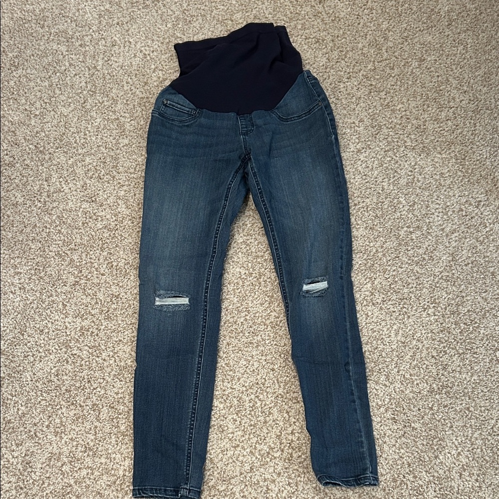 Indigo Blue Maternity Skinny Jeans with Distressed Details
